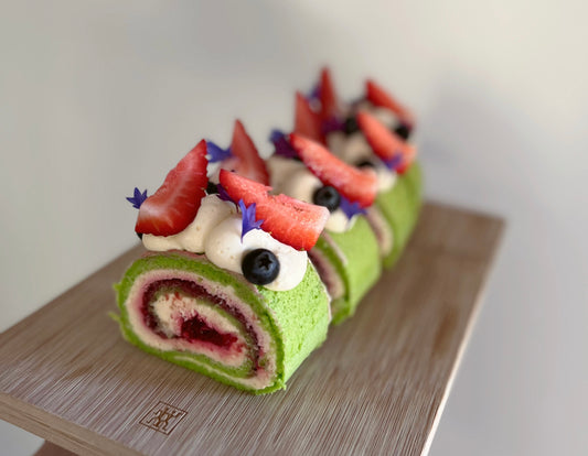 Pandan Raspberry Roll Cake